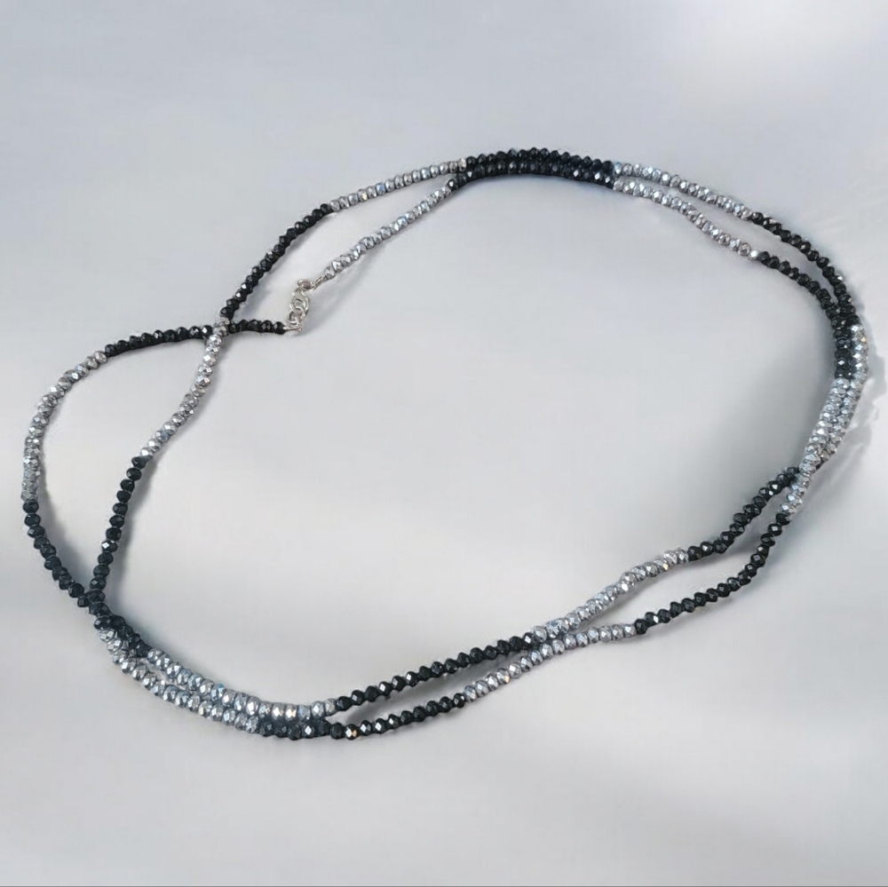 Very long sparkly Black and Silver double up necklace